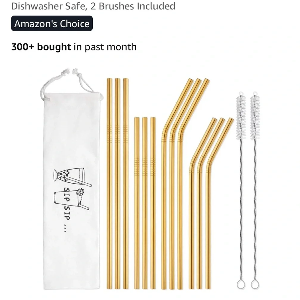 ❤️❤️❤️ Gold Stainless Steel Metal Straws Set of 12